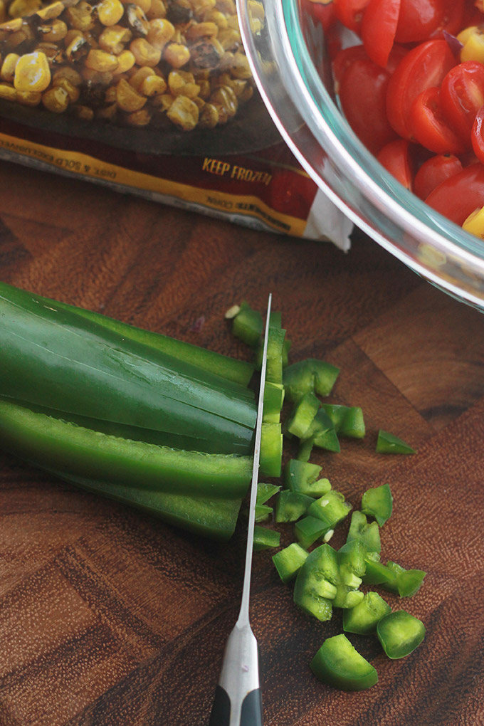 Slicing and chopping jalapeno