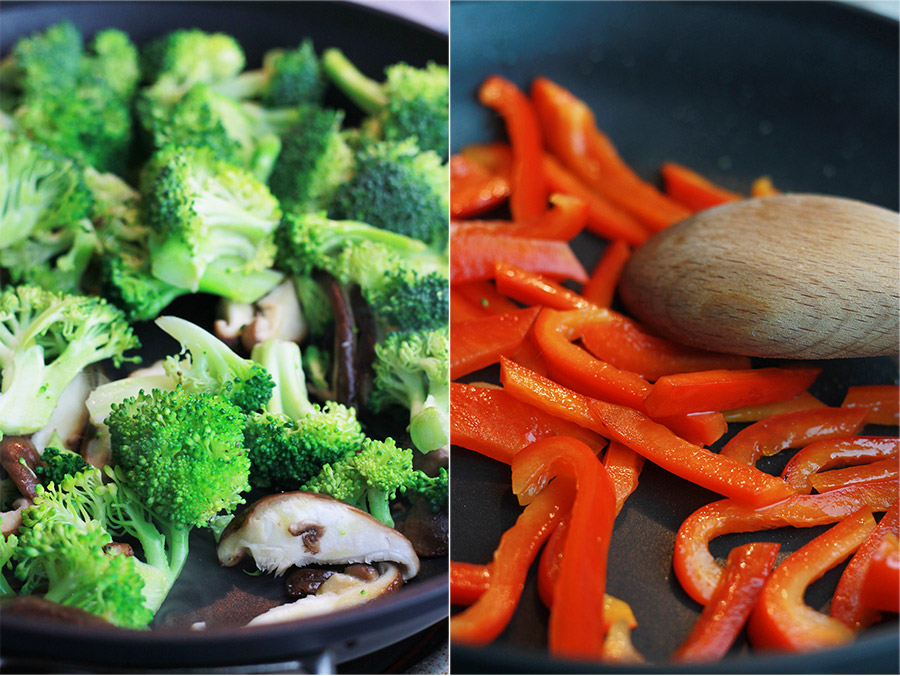 Sauteed broccoli and red bell peppers.
