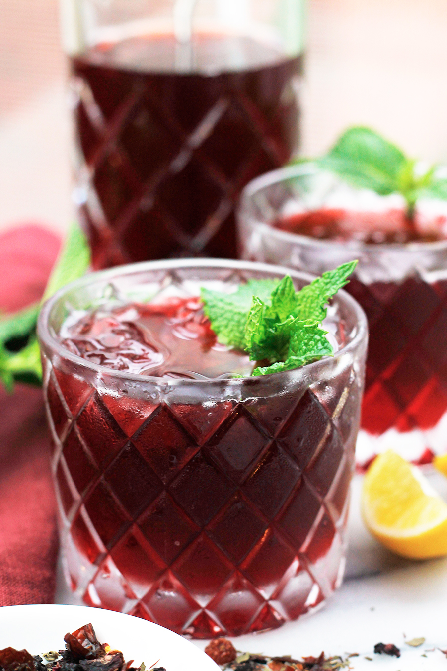 Close-up shot of Sweet Vermouth Hibiscus Tea Cocktail