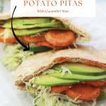 Two sweet potato pitas on white parchment paper.