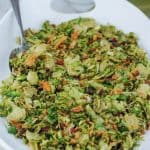 Roasted brussels sprouts on serving platter.