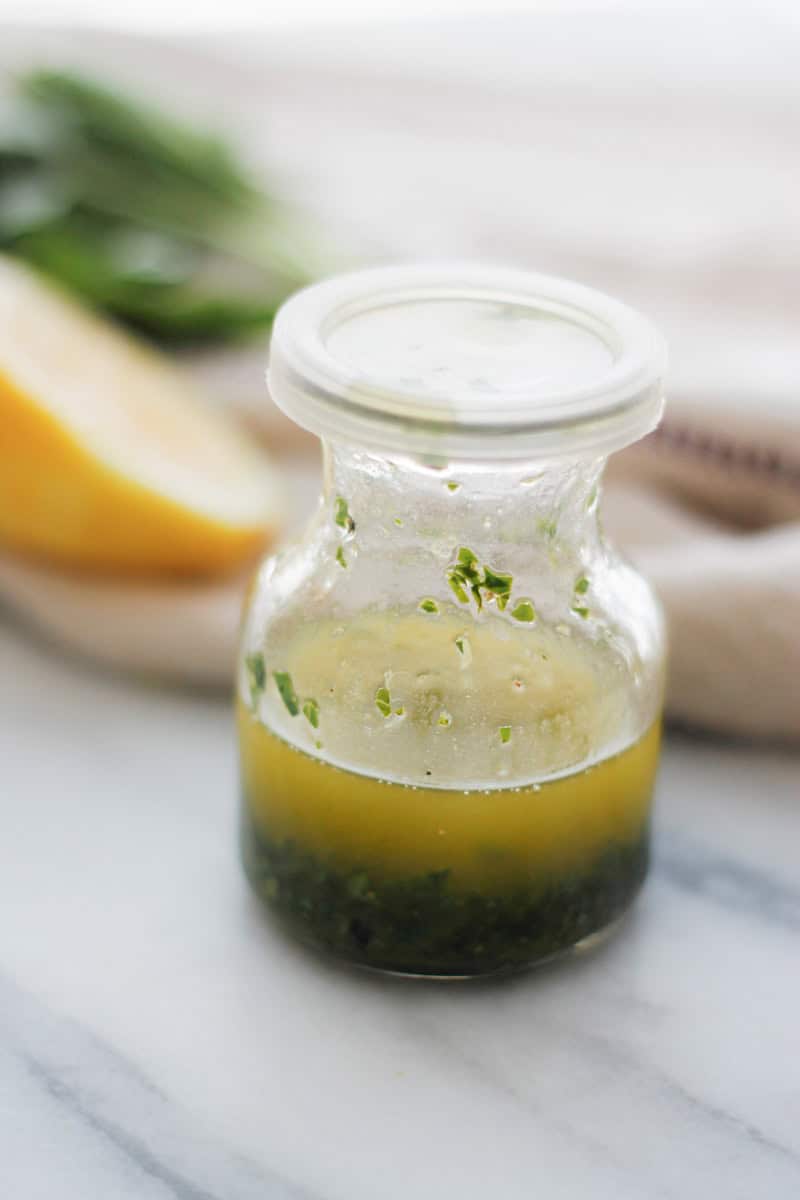 Lemon Basil Oil in a small jar.