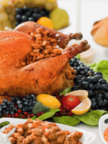 Thanksgiving Turkey on table.